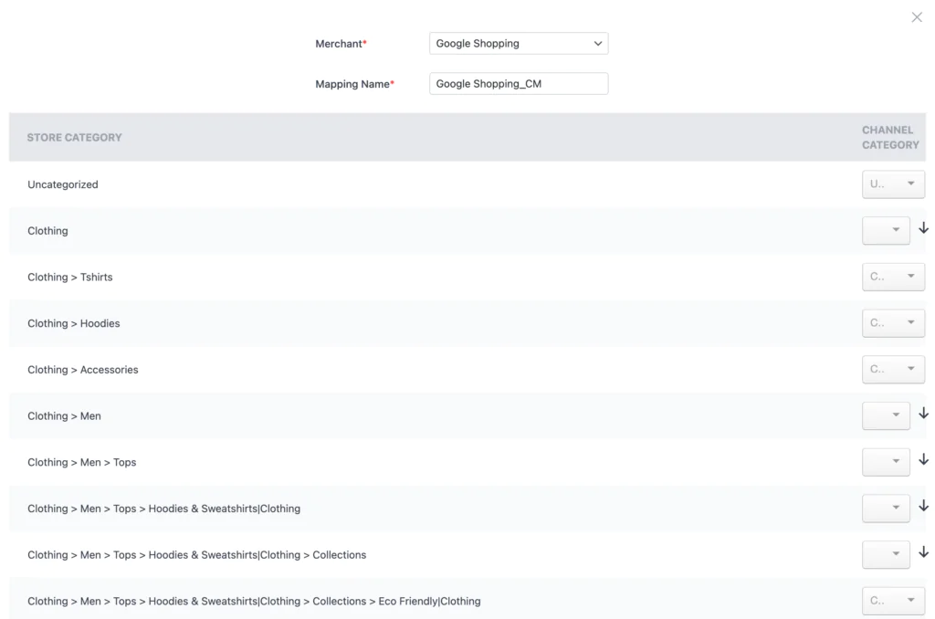 google shopping category mapping
