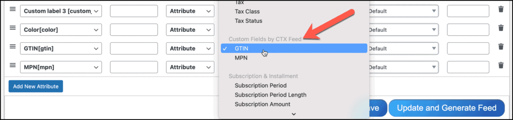 CTX Feed - Configure GTIN MPN into feed
