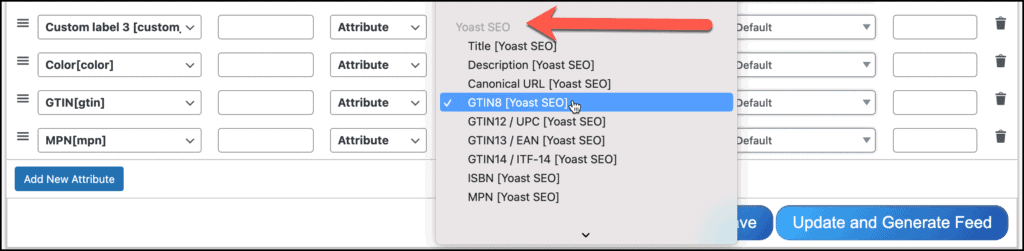 Configure Yoast SEO WooCommerce GTIN MPN into feed.
