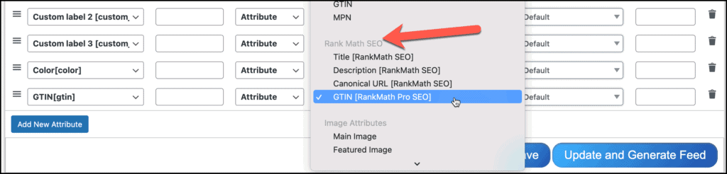 Configure Rank Math SEO Pro GTIN field into feed