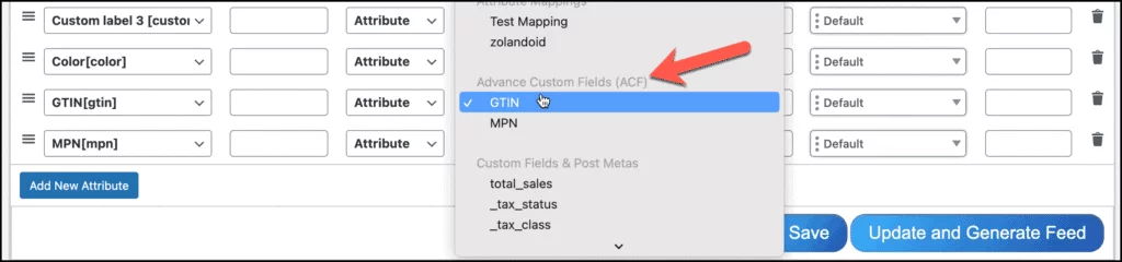 ACF GTIN MPN Feed config