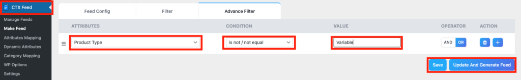 Remove Variable Products from the Feed