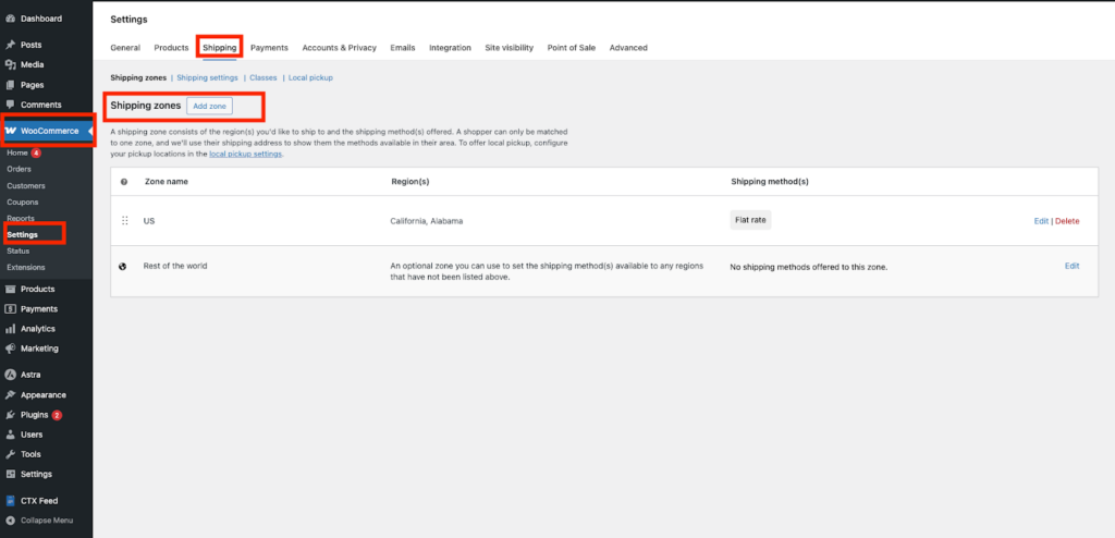 Navigate to Shipping Settings