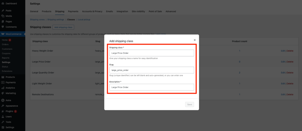 add Shipping Classes