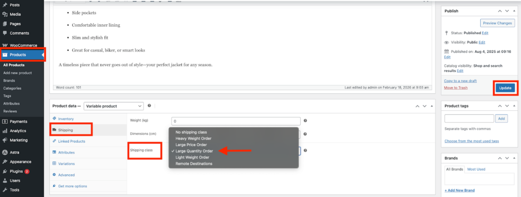 Assign Shipping Classes to Products