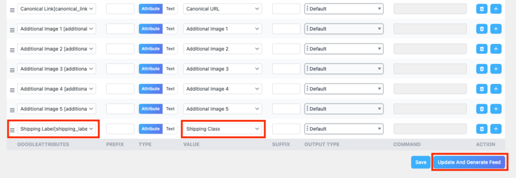 Generate the Product Feed with Shipping Label