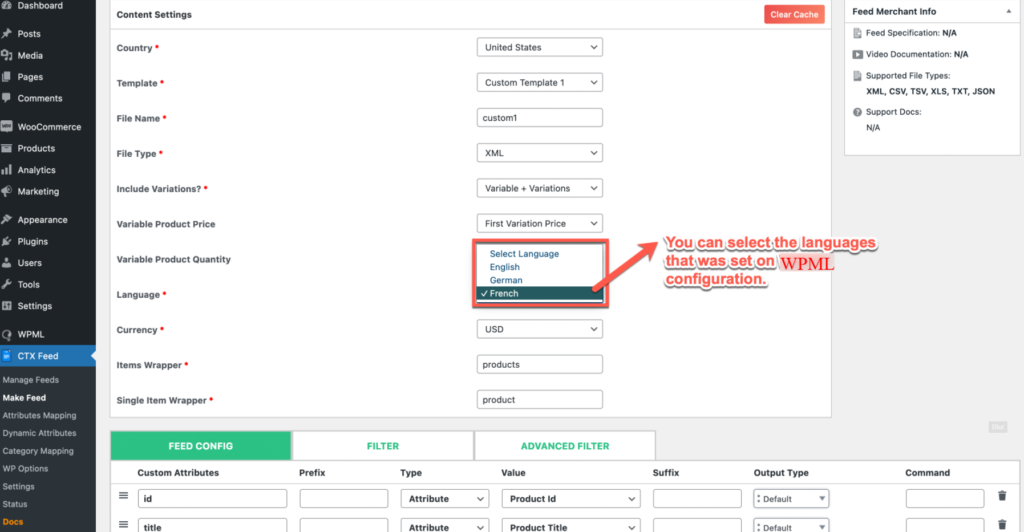 select language from wpml configuration