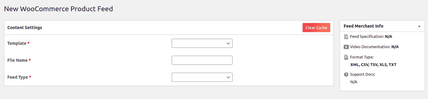 Content settings page to create new feeds.