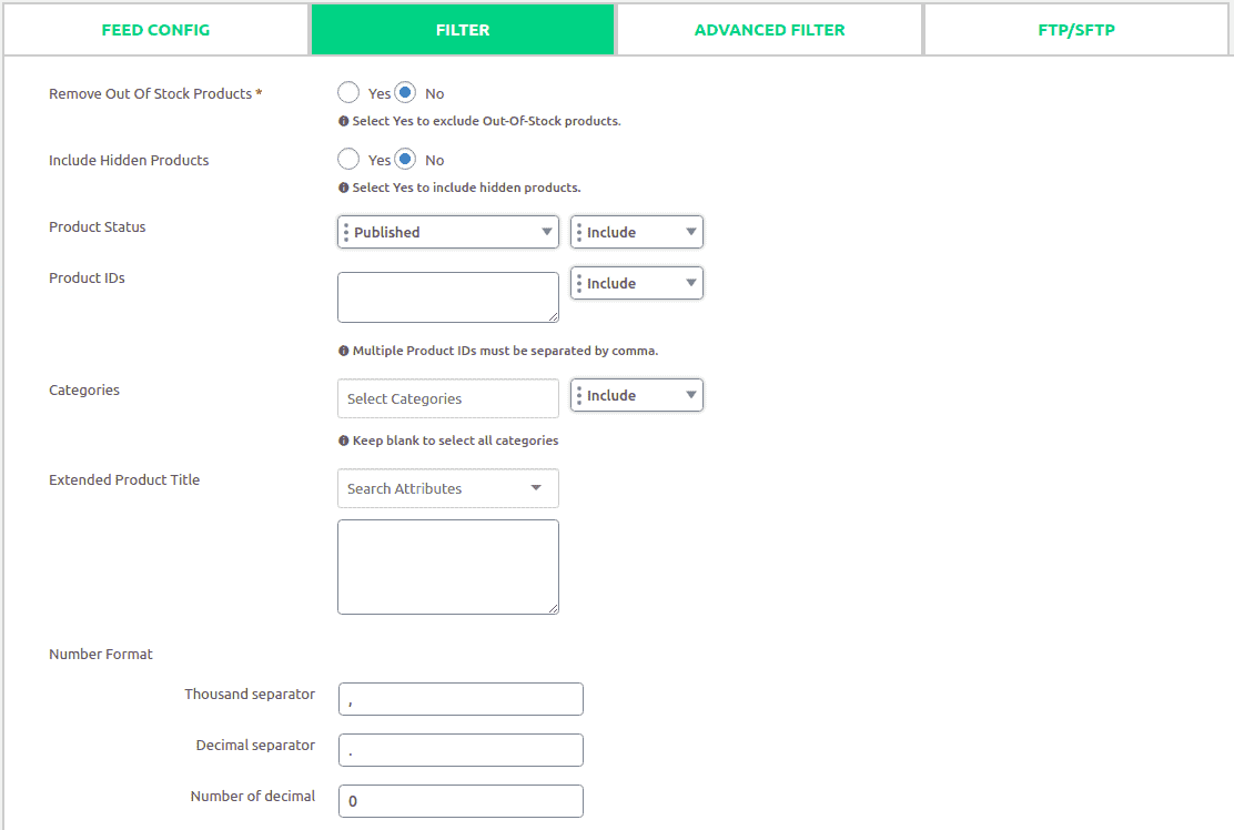 generate fegenerAdvanced filter options.