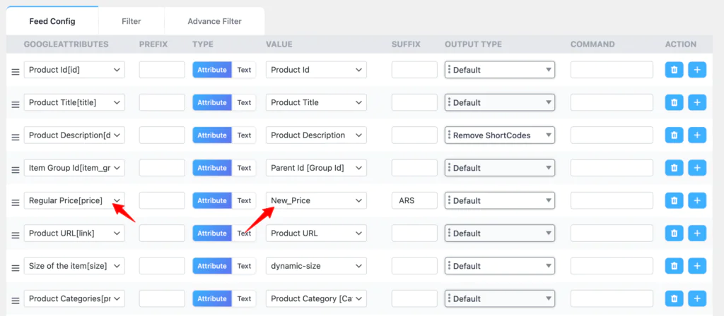 Map it to the Price field in your feed