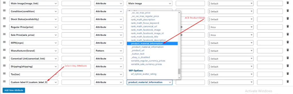 ctx feed Custom fields and product information