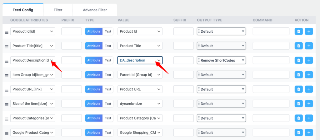 Map your Dynamic Attribute to the feed field