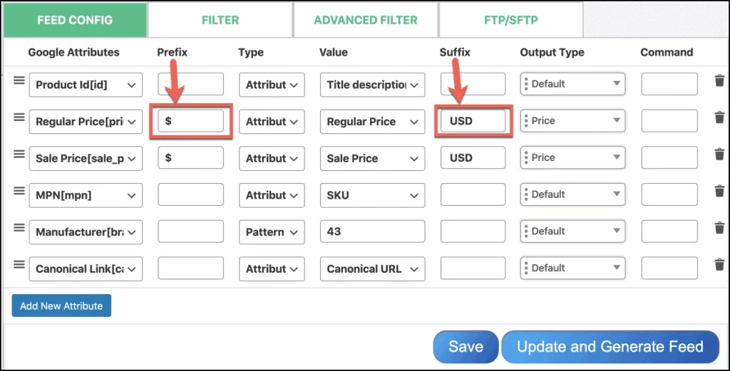 Add currency code or symbol to price into feed