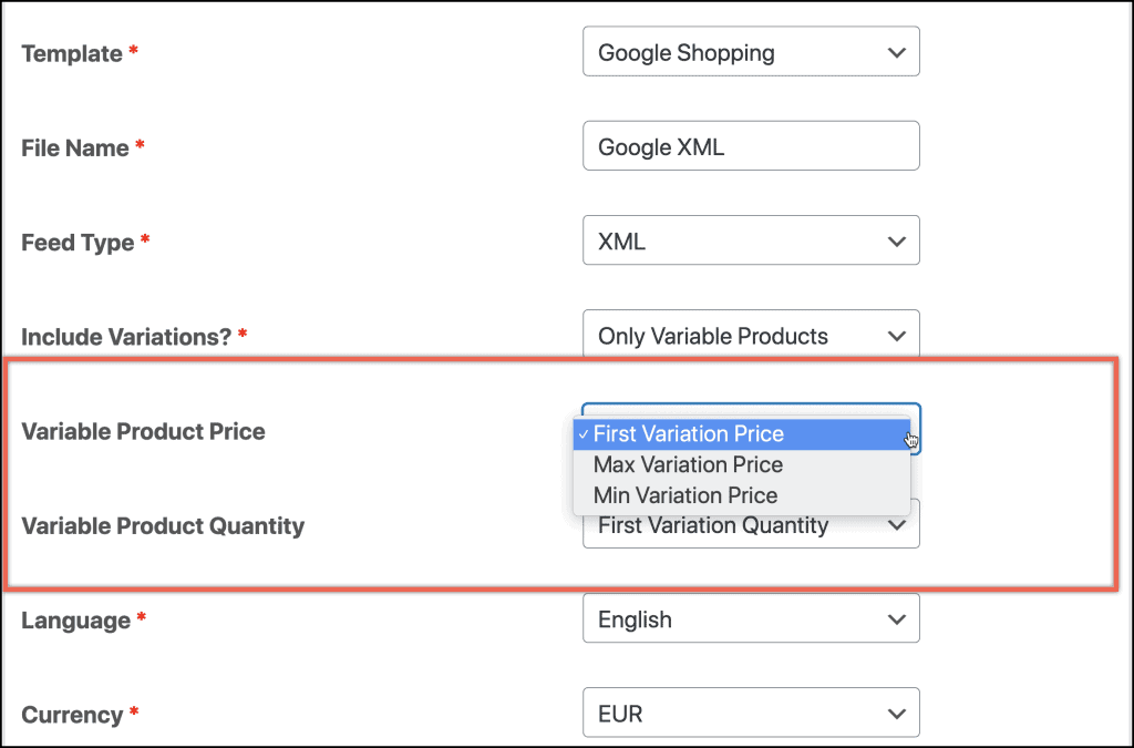 How to set variable product price and quantity?