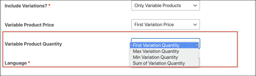 set variable product price and quantity with the CTX feed plugin