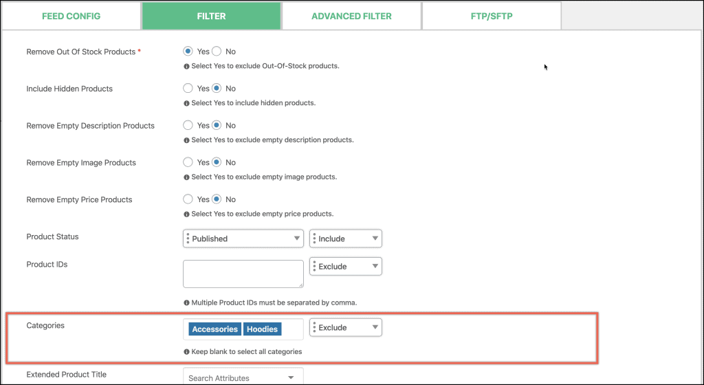 Make product feed with categories