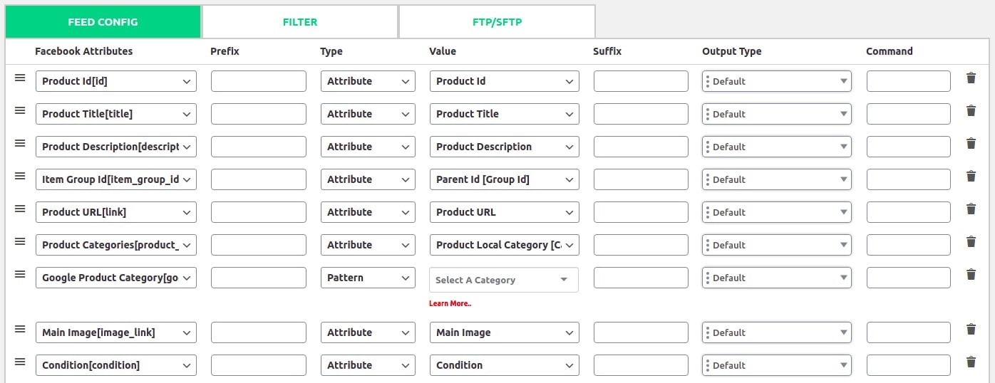 pre-built template for Facebook data feed