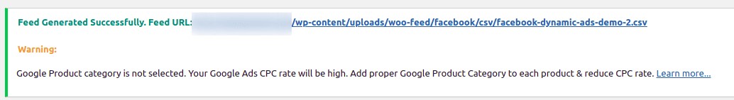 Warning of feed misconfiguration by WooCommerce Product Feed