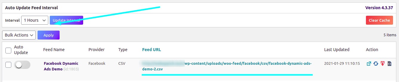 Automatic feed update option and feed URL generated by CTX Feed