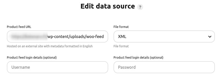 Pinterest option to add and manage the data source