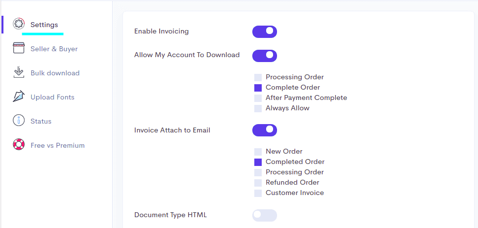 Options in settings to attatch the PDF invoice in Emails