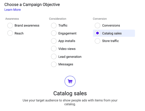 Campaign objectives on Facebook dynamic ads