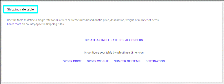 Configure your shipping rate table