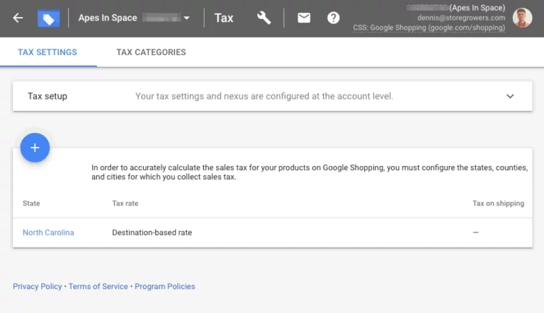 Tax Settings on Google Merchant Center