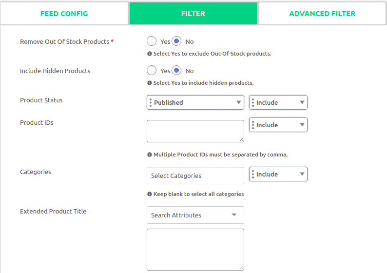 Strong filter options in CTX Feed Pro