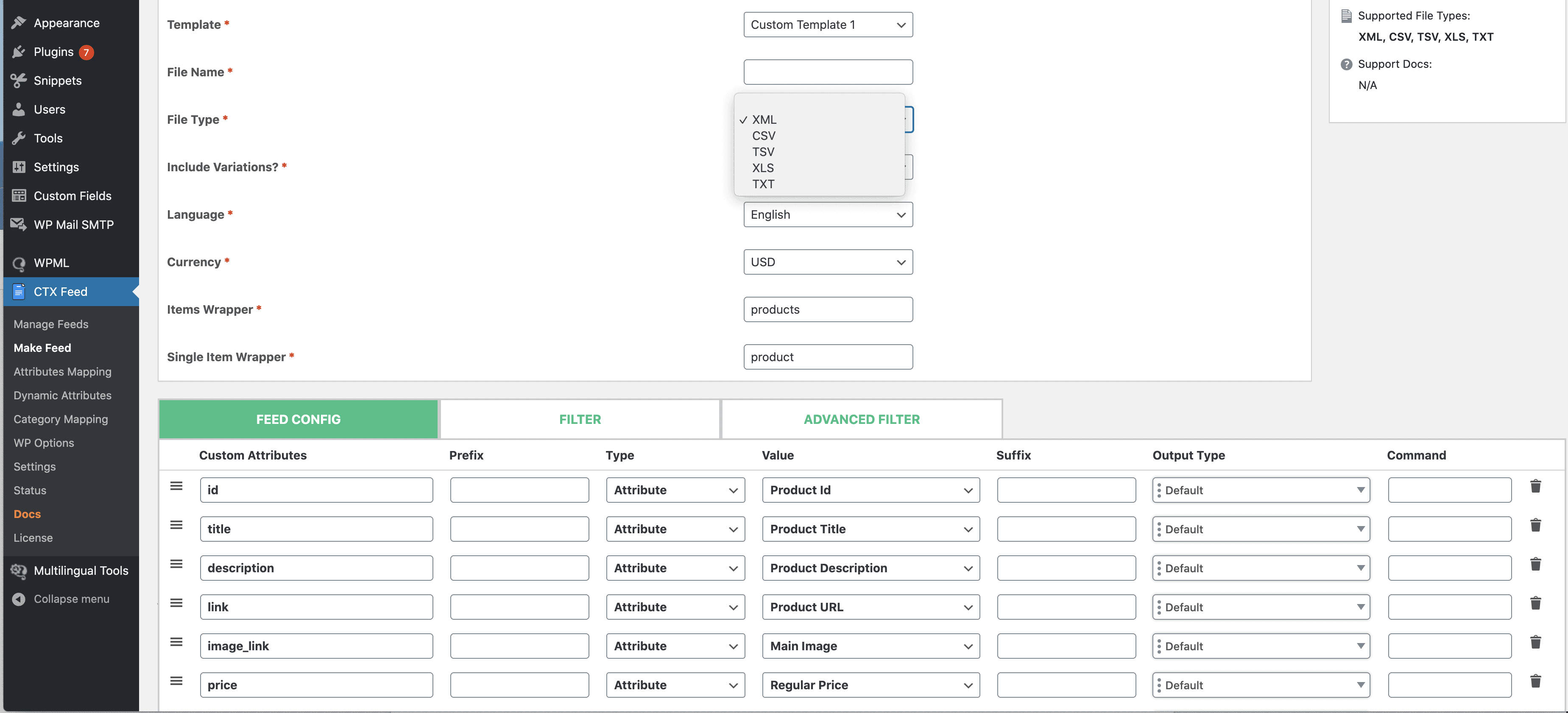 CTX Feed File Type - WooCommerce Google Feed