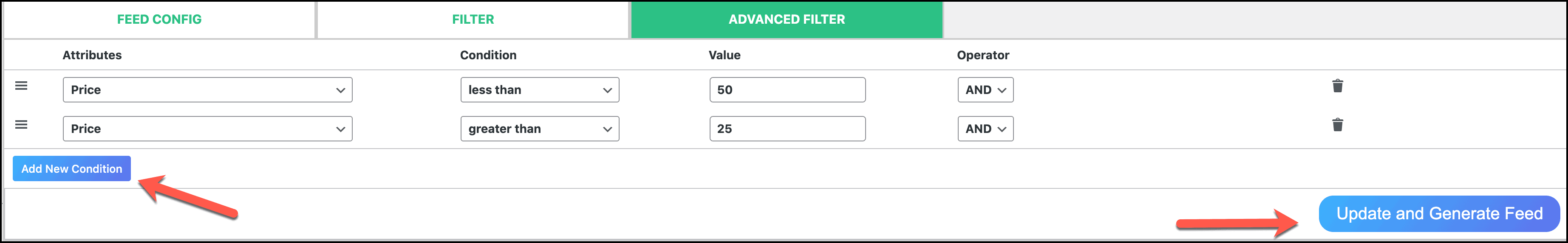 CTX Feed Advanced filter