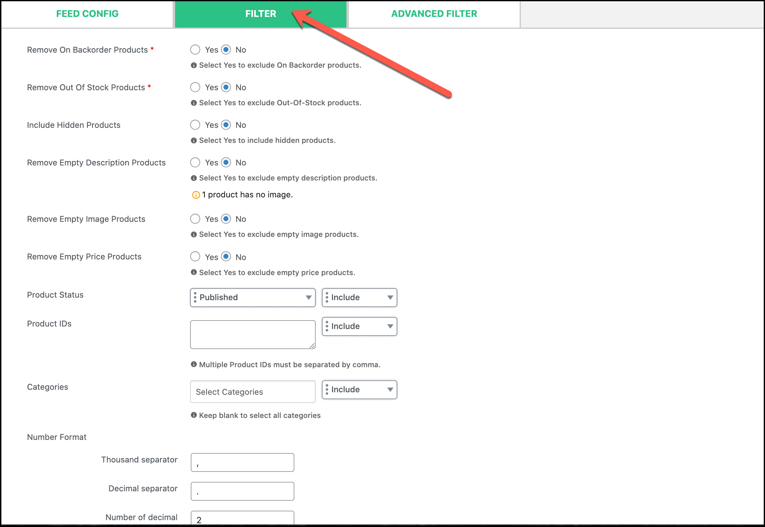 CTX Feed Filter option 