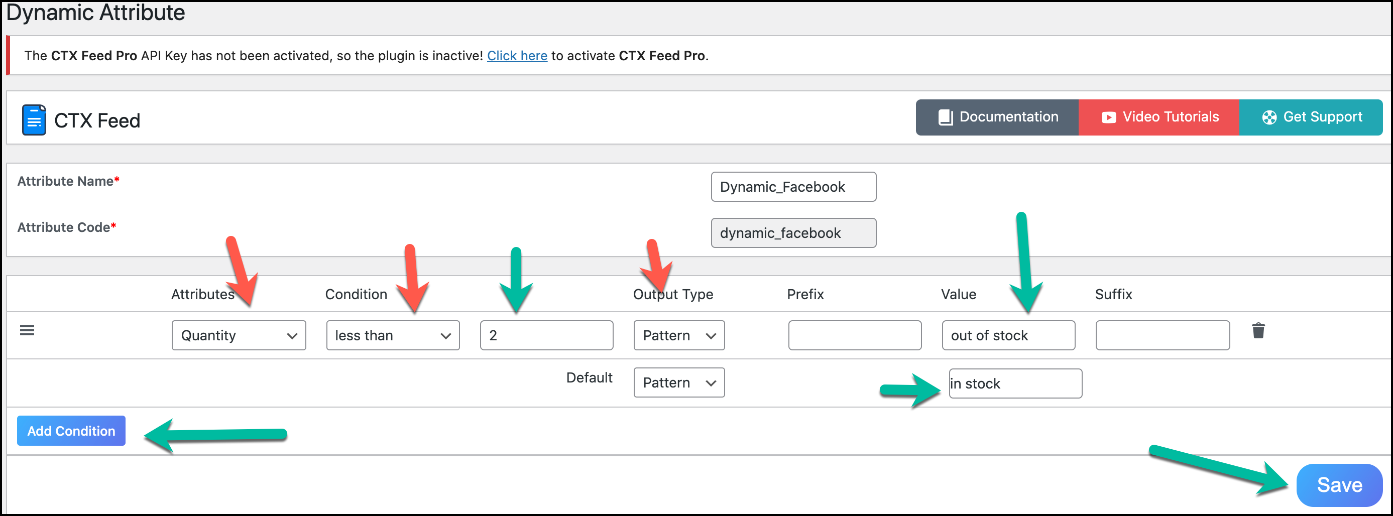 Conditions for attributes in dynamic attribute