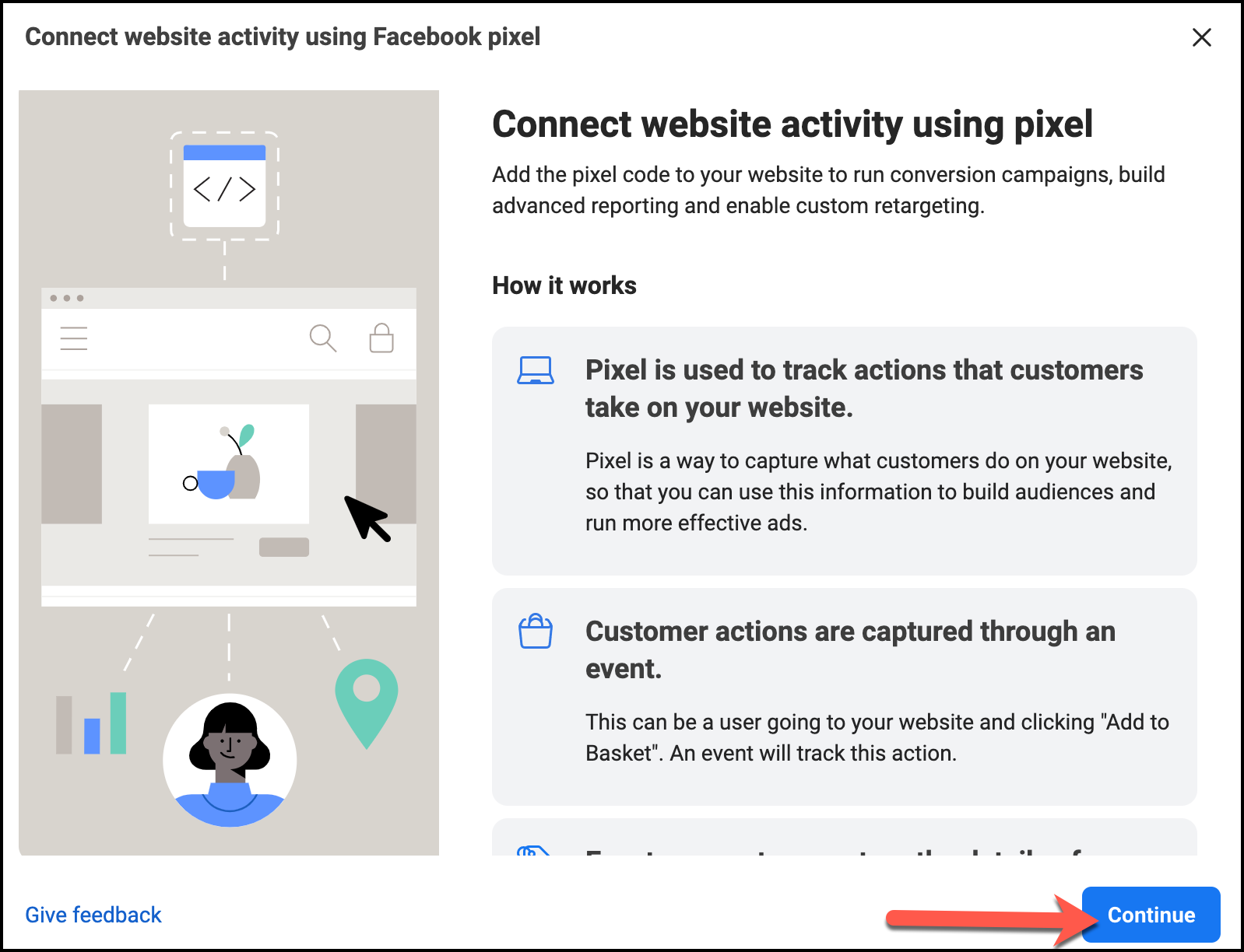 Connect website activity using Pixel