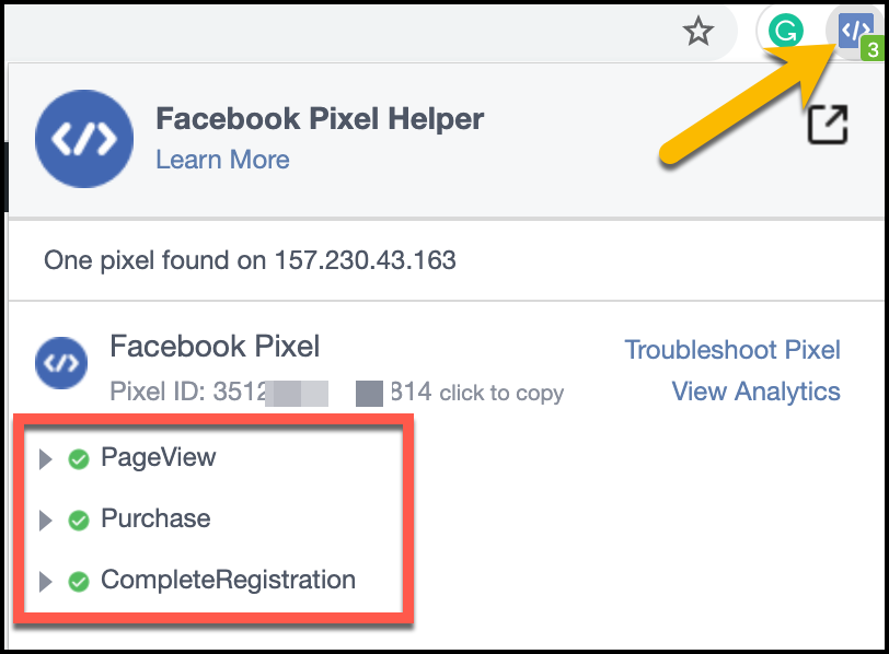 Facebook Pixel Helper tracking with ID