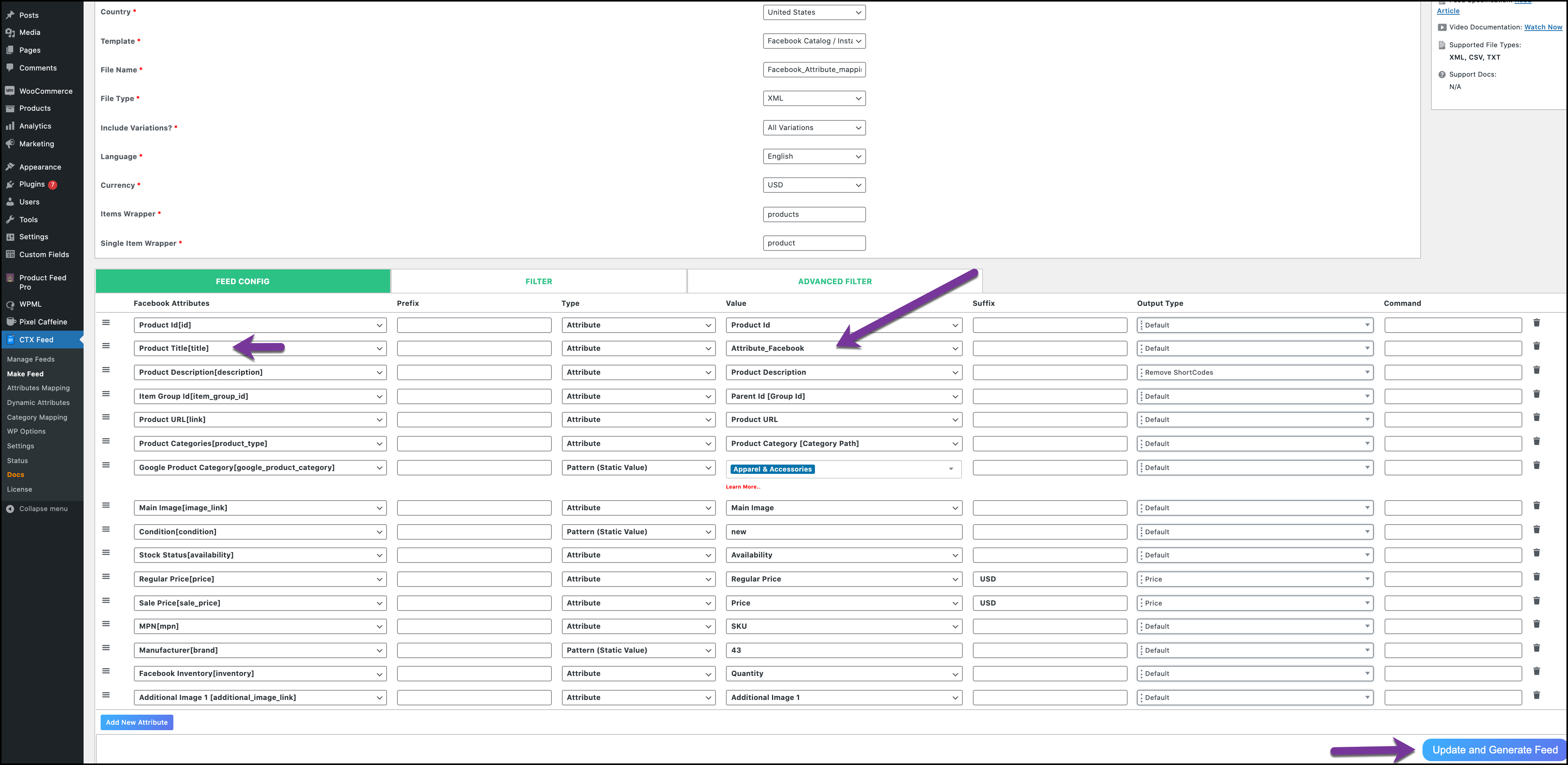 Feed Config Value for Attribute mapping