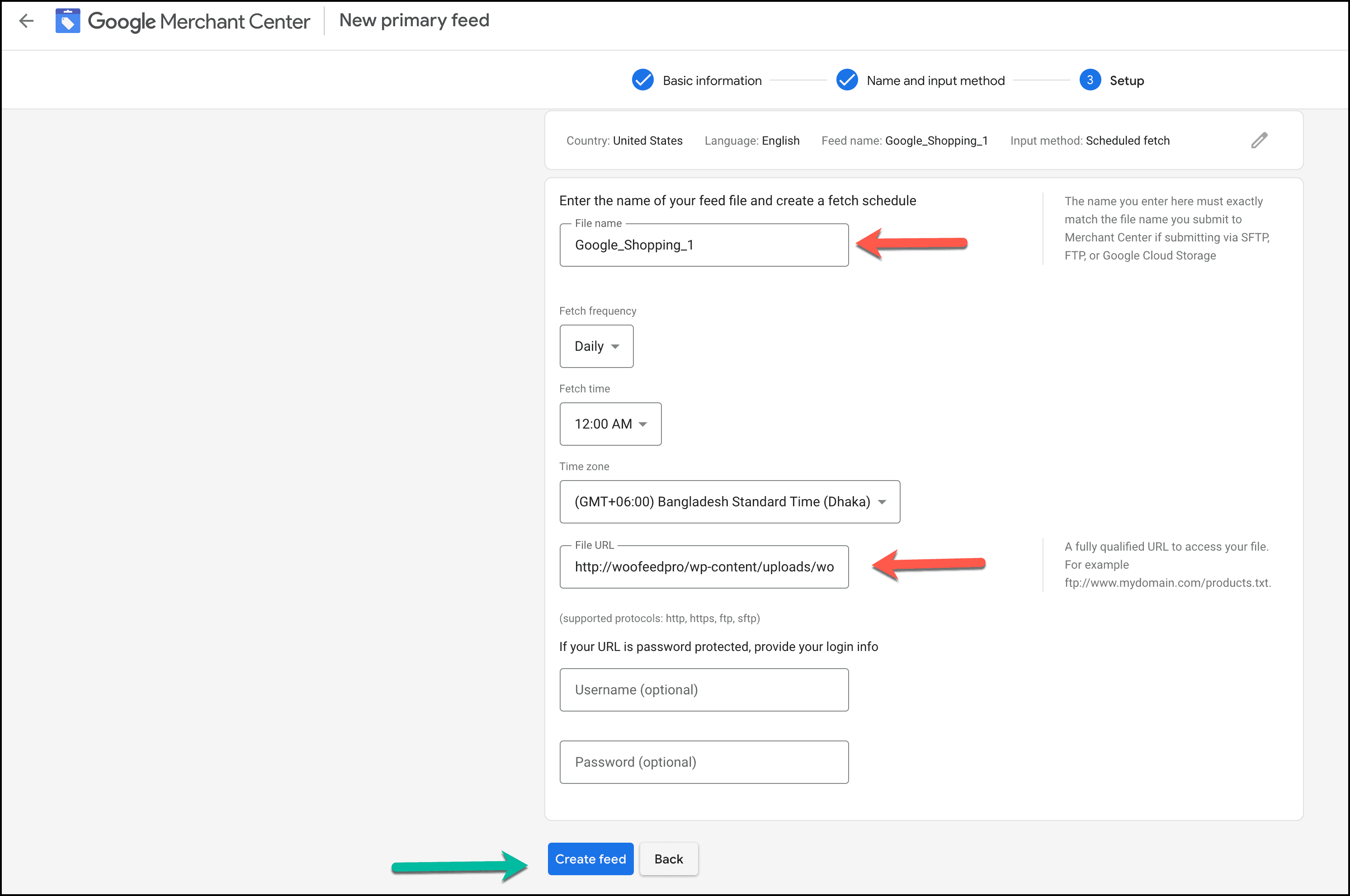 Google Merchant feed name and URL - WooCommerce Google Feed