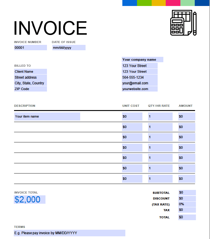 Invoice title at the top of invoice