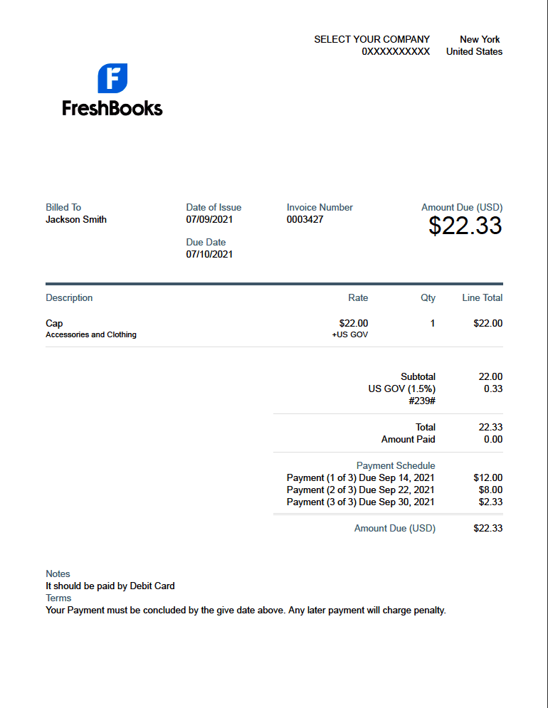 Invoice with payment schedule - PDF invoice generator