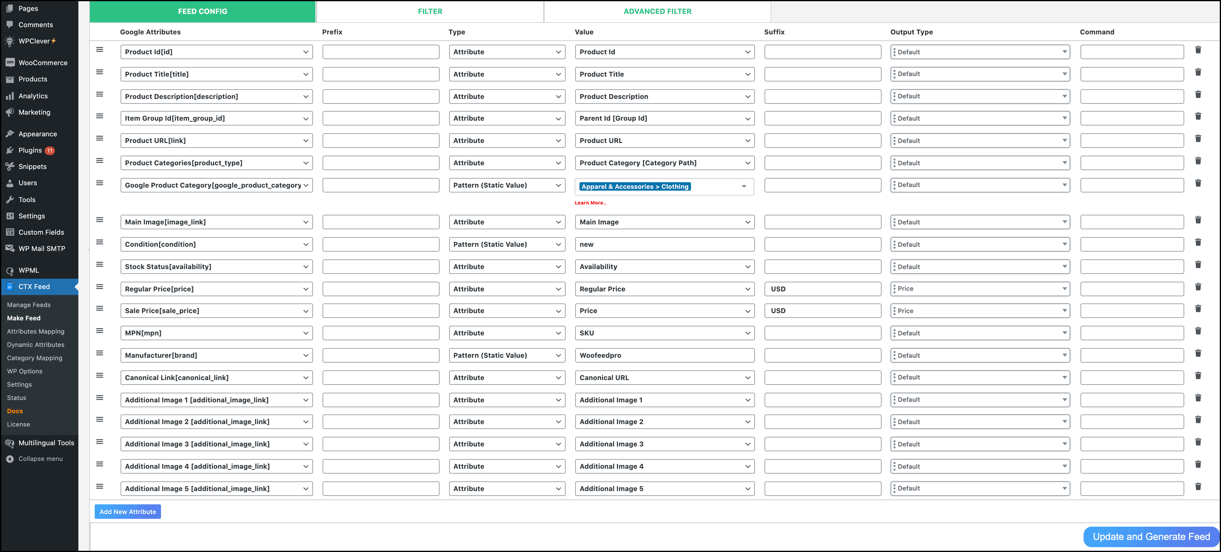 CTX Feed multiple attributes - WooCommerce Google Feed