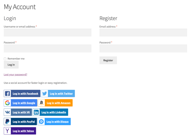 Социальный логин. WOOCOMMERCE логин. Account login.