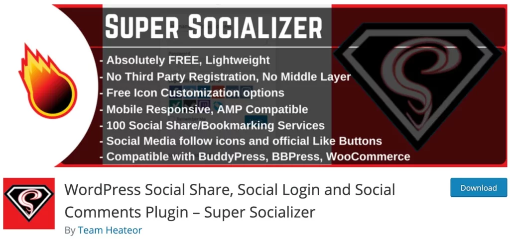 Super Socializer Preview Image - social login WooCommerce