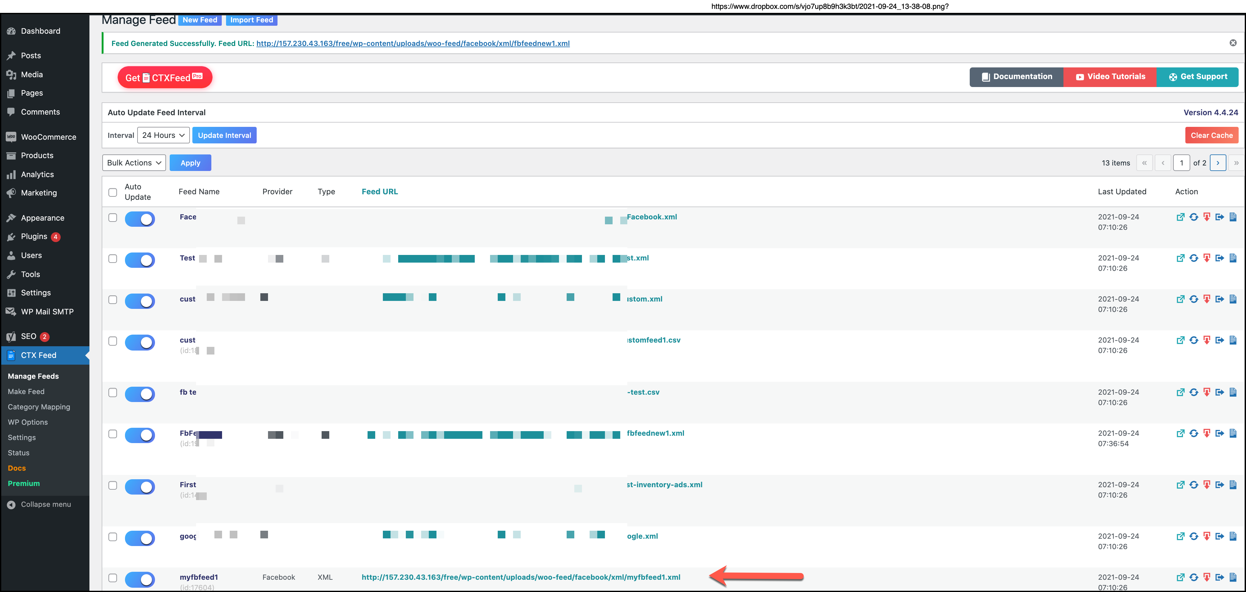 URL link of feed on CTX Feed - Facebook WooCommerce Plugin