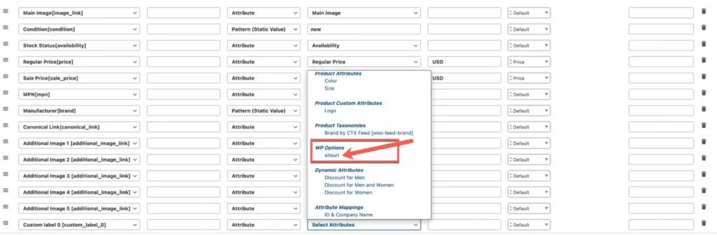 WordPress Options into Feed