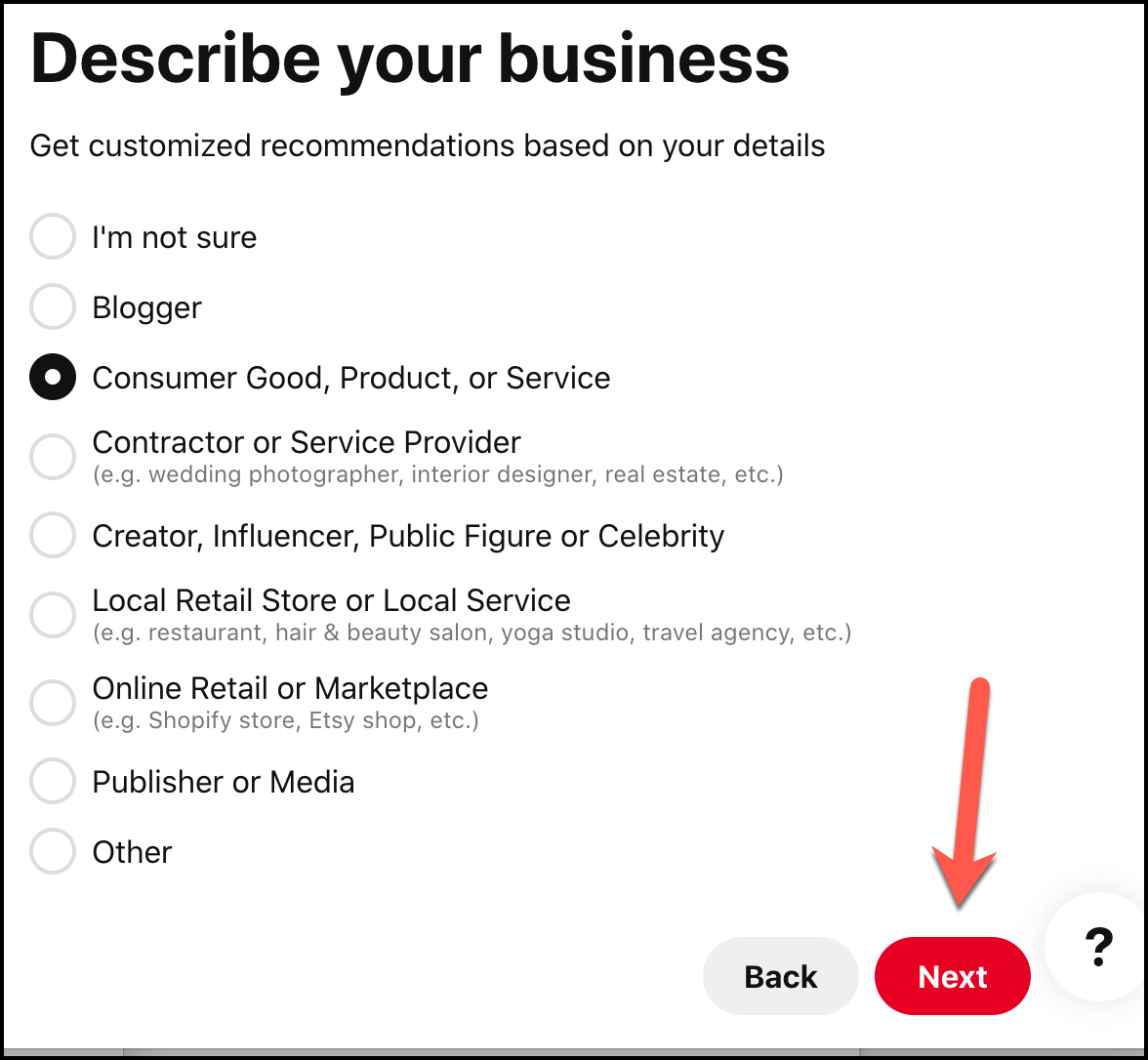 Describe Your business - Pinterest for WooCommerce