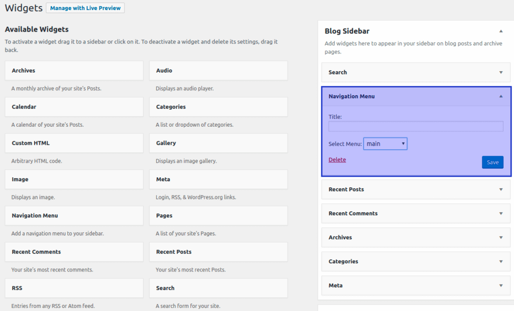 How to use the WordPress Navigation Menu Widget to add the language menu to a sidebar