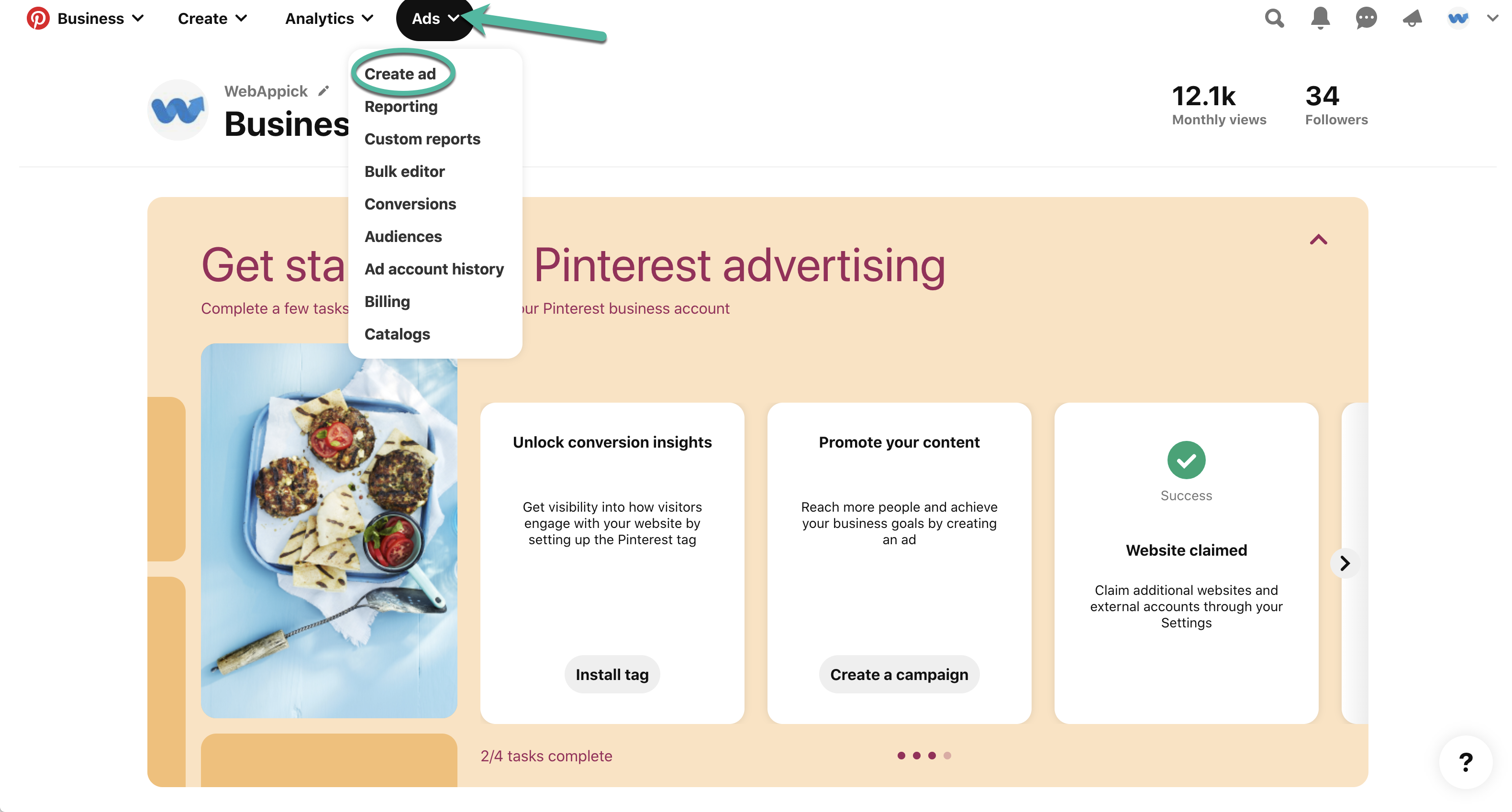 Pinterest Ads option