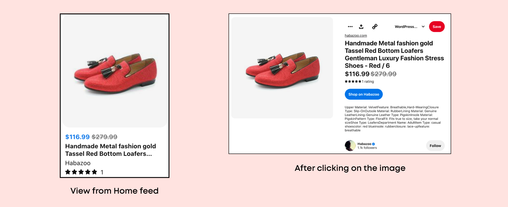Pinterest Home and enlarged view - WooCommerce Pinterest Feed Plugin