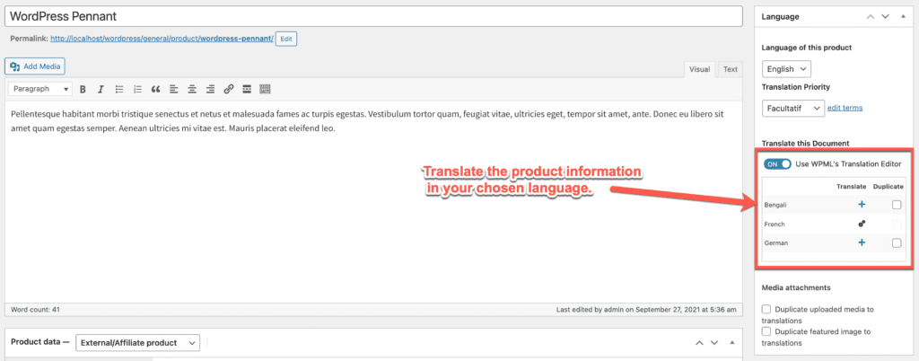Translate the product info