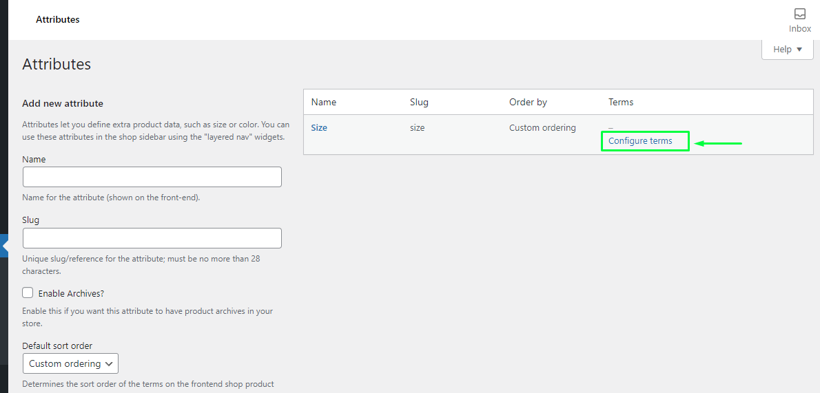 Configure terms to create product attributes